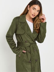Long Tall Sally Khaki Green Faux Suede Midi Trench Coat - Image 7 of 9