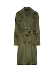 Long Tall Sally Khaki Green Faux Suede Midi Trench Coat - Image 9 of 9