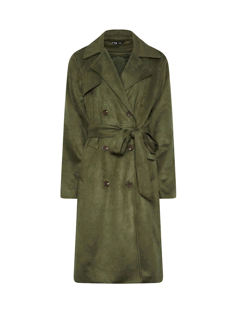 Long Tall Sally Khaki Green Faux Suede Midi Trench Coat - Image 9 of 9