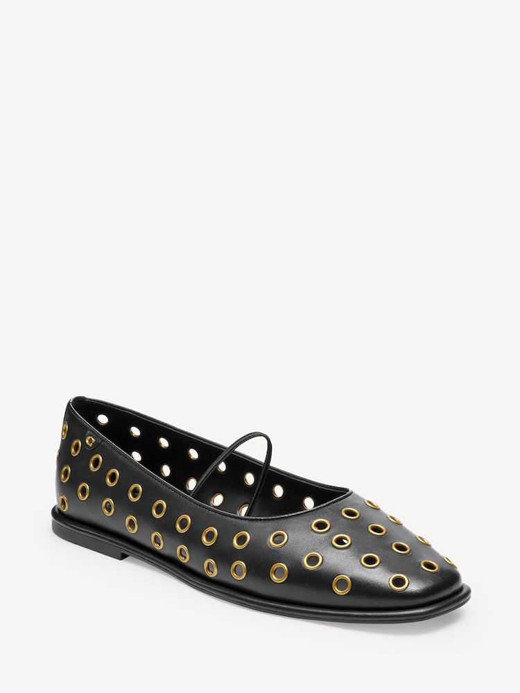 COACH Black/Gold Emilia Grommets Mary Jane Shoes - Image 2 of 7