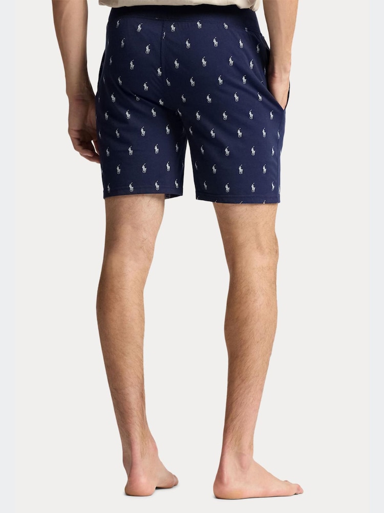 Polo Ralph Lauren Navy Blue All-Over Pony Print Jersey Shorts - Image 2 of 4