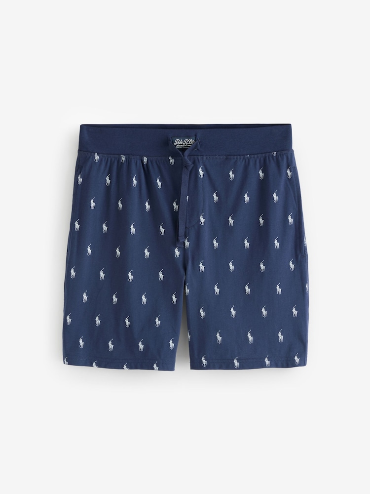 Polo Ralph Lauren Navy Blue All-Over Pony Print Jersey Shorts - Image 4 of 4