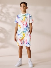 White/Multi Bright Regular Fit Graphic Regular Fit Short Sleeve T-Shirt and Shorts Set (3-16yrs) - Image 1 of 8