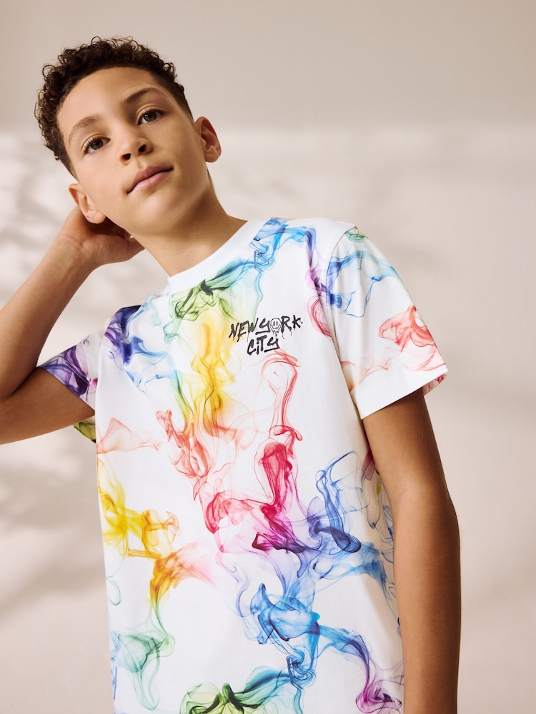 White/Multi Bright Regular Fit Graphic Regular Fit Short Sleeve T-Shirt and Shorts Set (3-16yrs) - Image 3 of 8