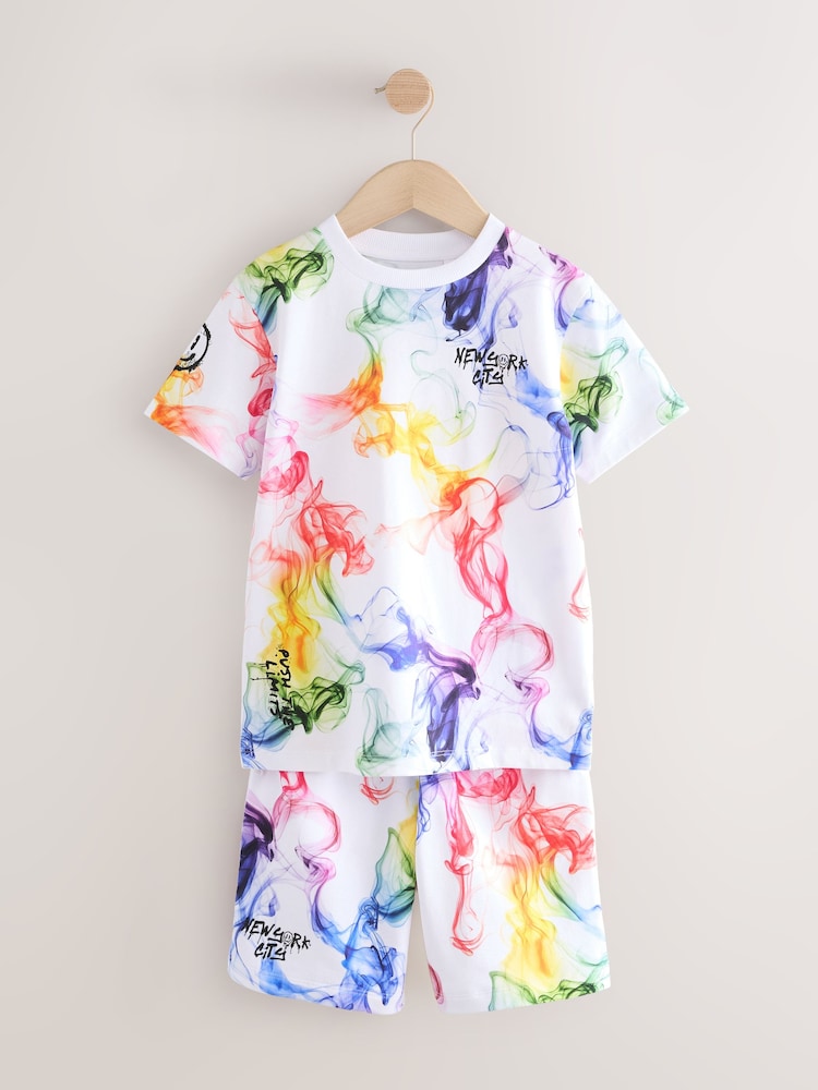 White/Multi Bright Regular Fit Graphic Regular Fit Short Sleeve T-Shirt and Shorts Set (3-16yrs) - Image 5 of 8