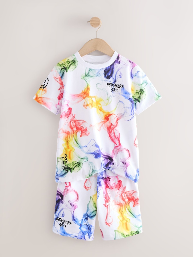 White/Multi Bright Regular Fit Graphic Regular Fit Short Sleeve T-Shirt and Shorts Set (3-16yrs) - Image 6 of 8