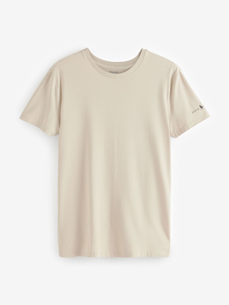 Polo Ralph Lauren Khaki/Blue/Cream Classic Crew Neck 3-Pack T-Shirts - Image 4 of 4