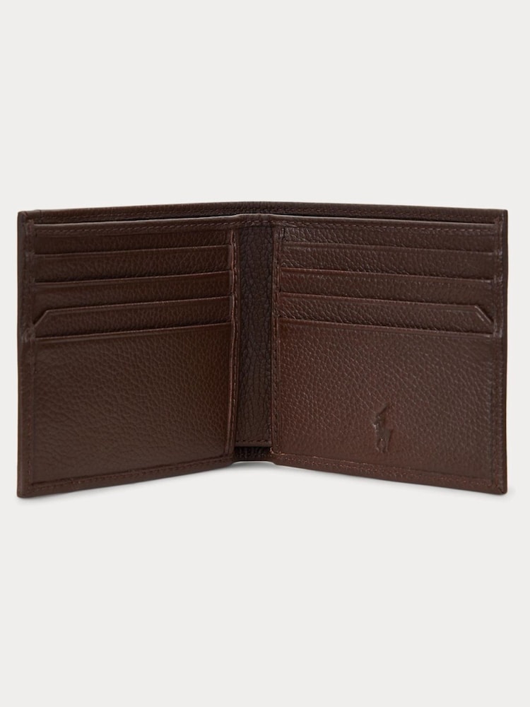 Polo Ralph Lauren Brown Pebble Leather Billfold Logo Wallet - Image 3 of 3