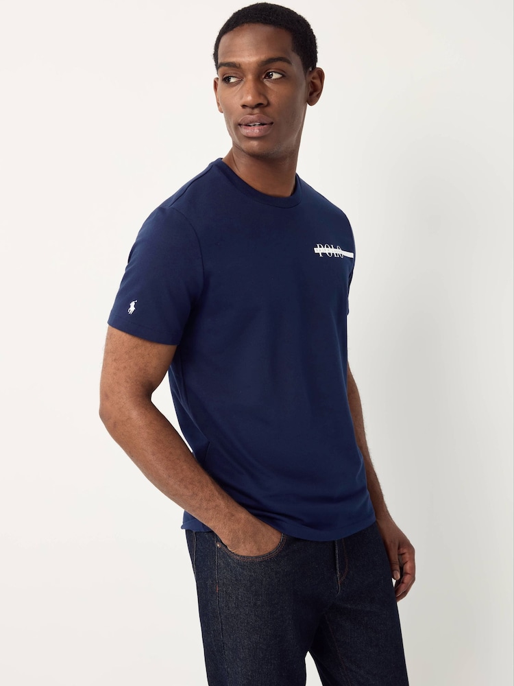 Polo Ralph Lauren Navy Blue Logo Stripe Jersey T-Shirt - Image 1 of 2 Polo Ralph Lauren Navy Blue Logo Stripe Jersey T-Shirt - Image 1 of 2