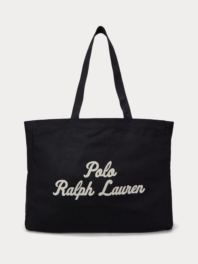 Polo Ralph Lauren Black Embroidered Logo Canvas Tote Bag - Image 1 of 6