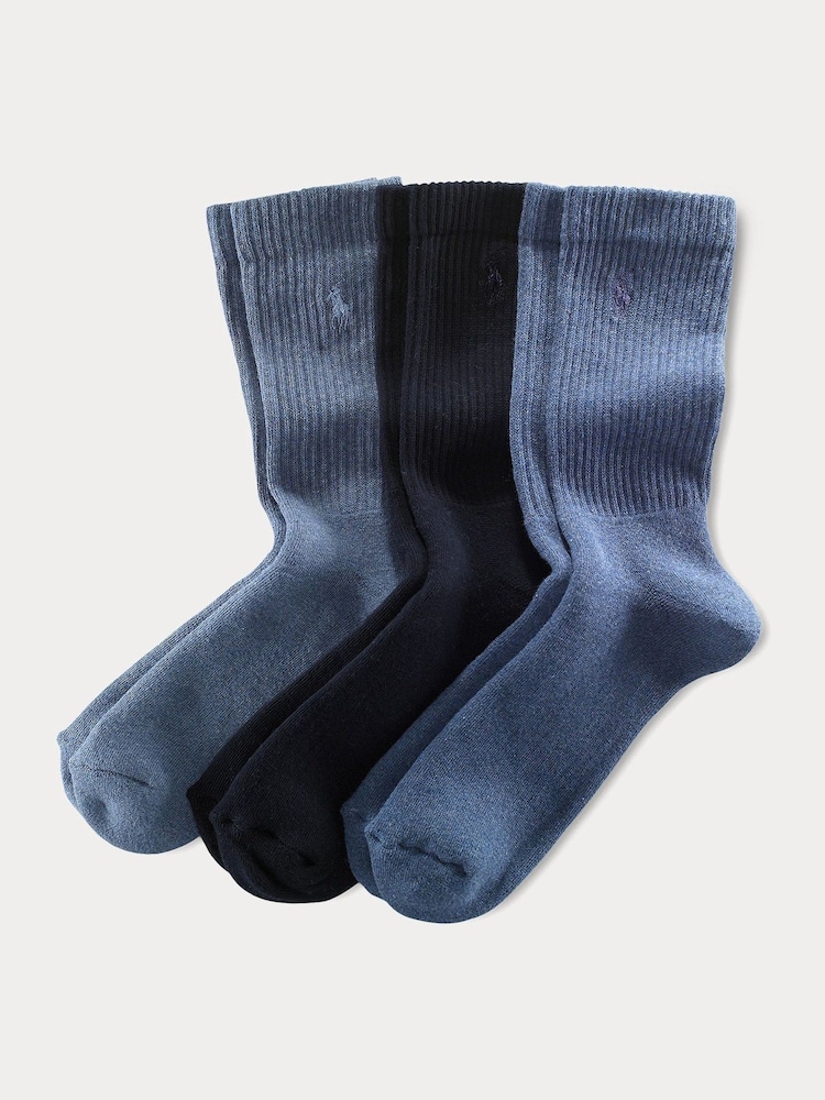 Polo Ralph Lauren Blue Pony Logo Ribbed Crew Socks 3 Pack - Image 1 of 1