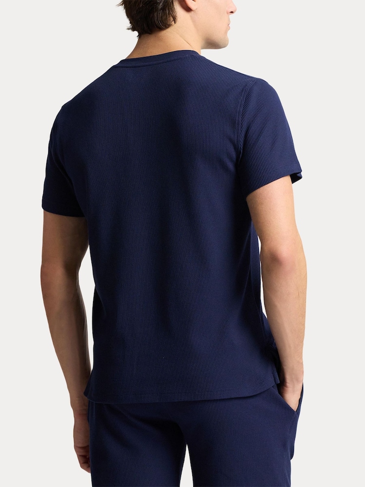 Polo Ralph Lauren Navy Blue Waffle Henley Button Collar T-Shirt - Image 2 of 4