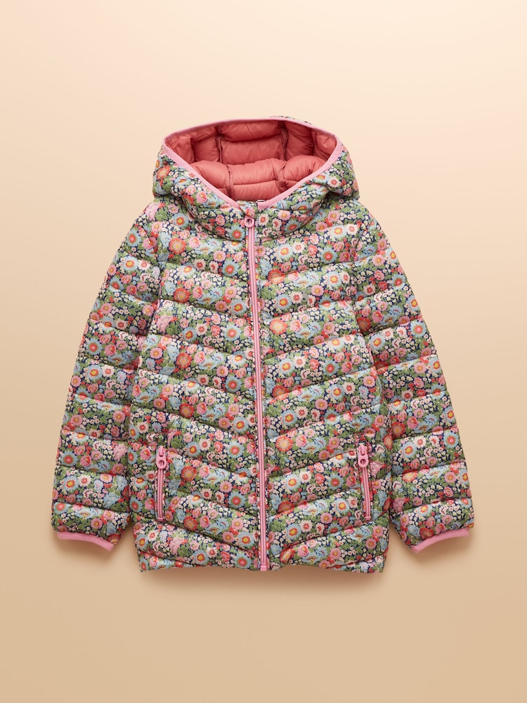 Joules Kids' Cairn Multi Ditsy Showerproof Padded Coat with Hood - Image 1 of 4