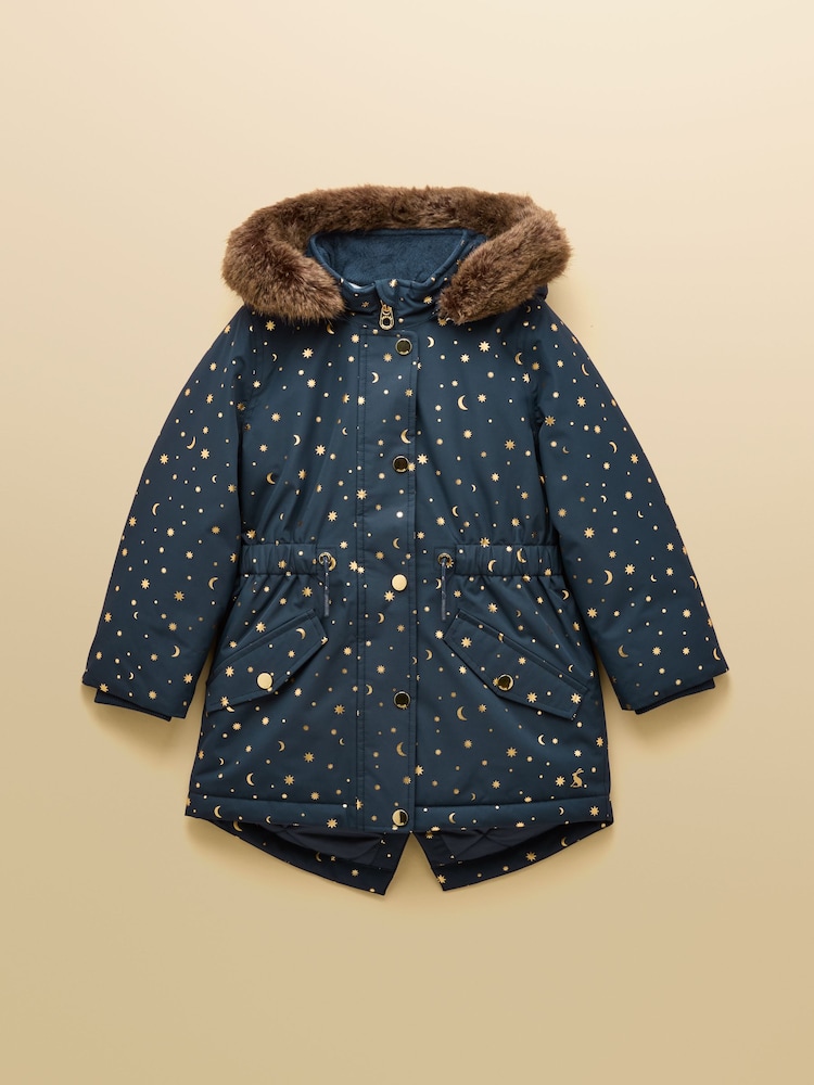 Joules Girls' Alix Navy Blue Waterproof Parka Coat - Image 1 of 6 Joules Girls' Alix Navy Blue Waterproof Parka Coat - Image 1 of 6