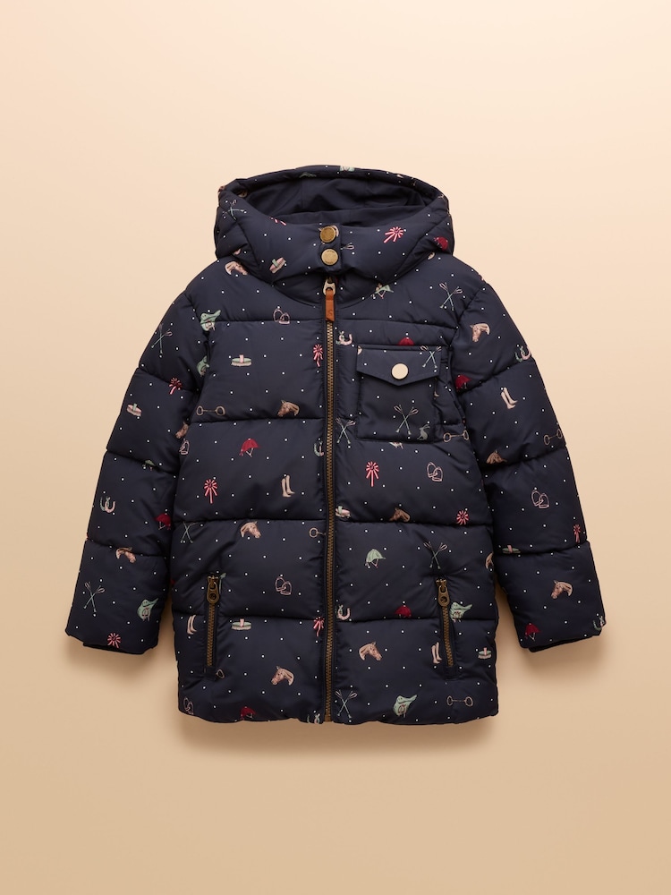 Joules Girls' Emmeline Navy Horse Showerproof Padded Coat - Image 1 of 4