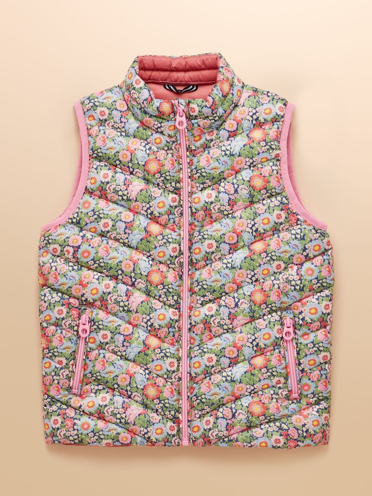 Joules Girls' Crofton Gilet Multi Floral Showerproof Padded Gilet - Image 2 of 4 Joules Girls' Crofton Gilet Multi Floral Showerproof Padded Gilet - Image 2 of 4
