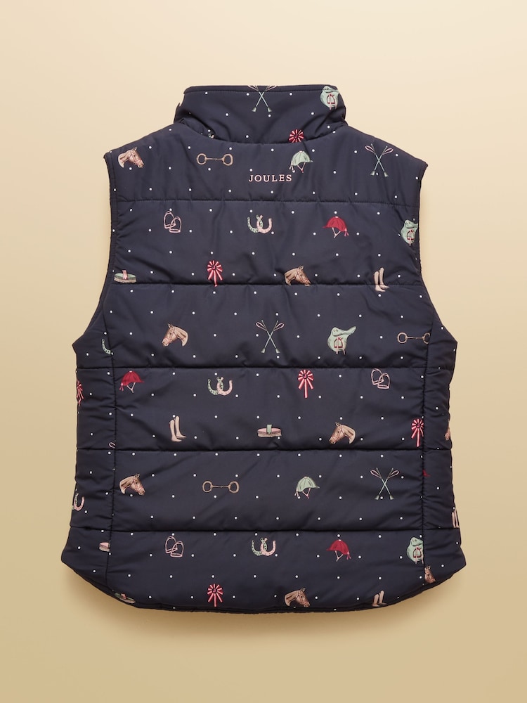 Joules Girls' Atwell Navy Horse Reversible Showerproof Gilet - Image 6 of 6