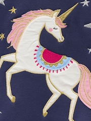 Joules Girls' Mackenzie Navy Horse Embroidered Artwork Sweatshirt With Faux Faur Lining - Image 3 of 5
