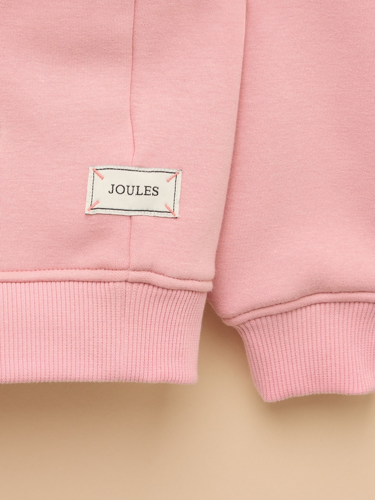Rožnata konji - Joules dekleta' Mackenzie Embroidered Artwork zgornji del trenirke; športna majica s podlogo iz Faux Faur - Slika 3 iz 3
