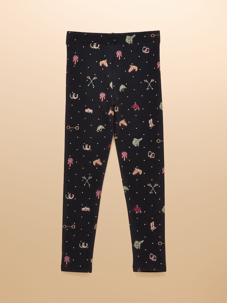 Joules Girls' Deedee Navy Horse Jersey Leggings - Image 2 of 4