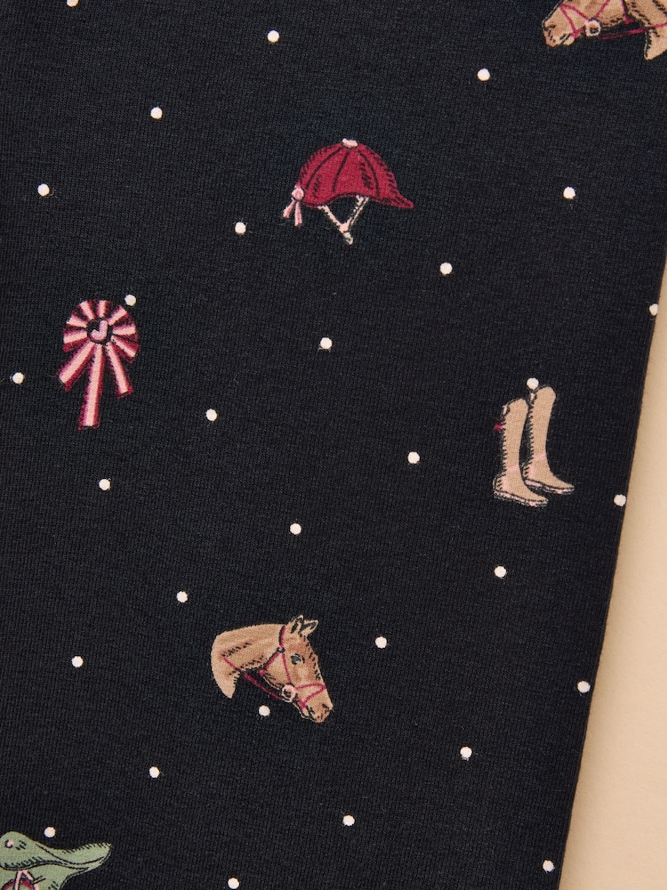 Joules Girls' Deedee Navy Horse Jersey Leggings - Image 4 of 4