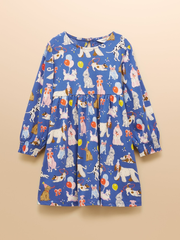 Joules Girls' Hampton Blue Dog Long Sleeve Jersey Dress - Image 1 of 4 Joules Girls' Hampton Blue Dog Long Sleeve Jersey Dress - Image 1 of 4