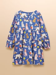 Joules Girls' Hampton Blue Dog Long Sleeve Jersey Dress - Image 2 of 4