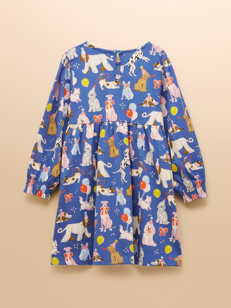 Joules Girls' Hampton Blue Dog Long Sleeve Jersey Dress - Image 2 of 4 Joules Girls' Hampton Blue Dog Long Sleeve Jersey Dress - Image 2 of 4