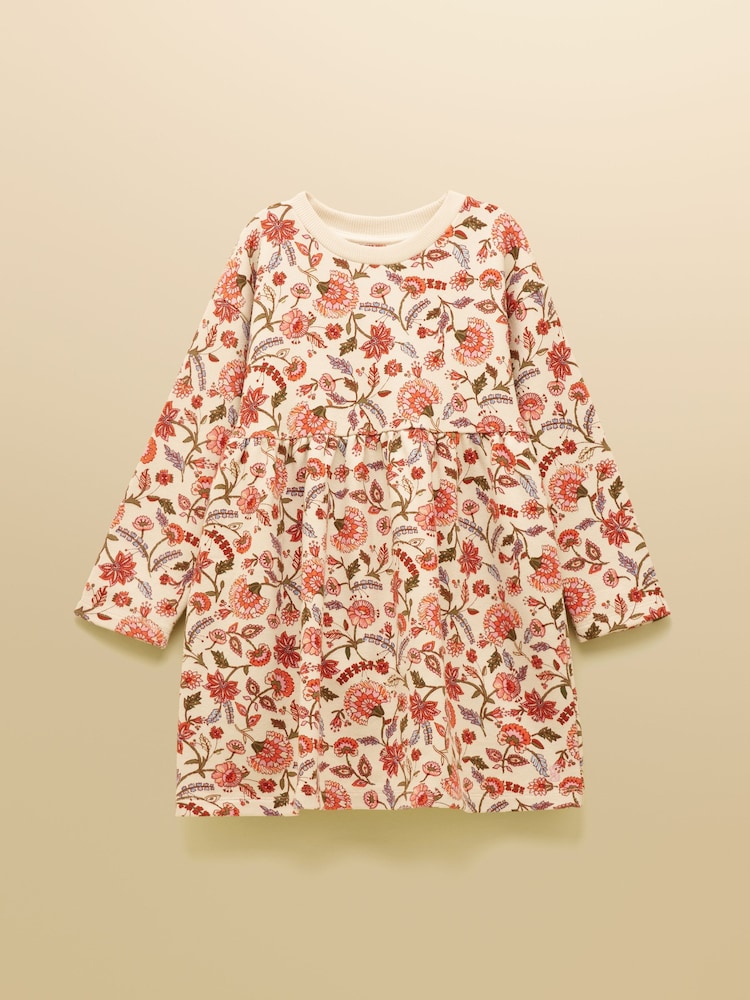Joules Girls' Emma Cream Floral Long Sleeve Sweat Dress - Image 1 of 5