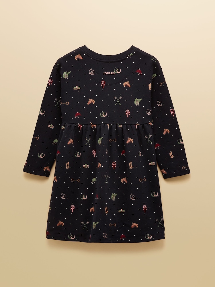 Joules Girls' Emma Navy Long Sleeve Sweat Dress - Image 2 of 4 Joules Girls' Emma Navy Long Sleeve Sweat Dress - Image 2 of 4