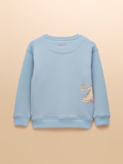 Joules Girls' Mackenzie Blue Embroidered Artwork Sweatshirt With Faux Faur Lining - Image 2 of 5