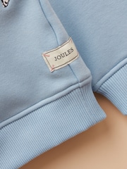 Joules Girls' Mackenzie Blue Embroidered Artwork Sweatshirt With Faux Faur Lining - Image 3 of 5