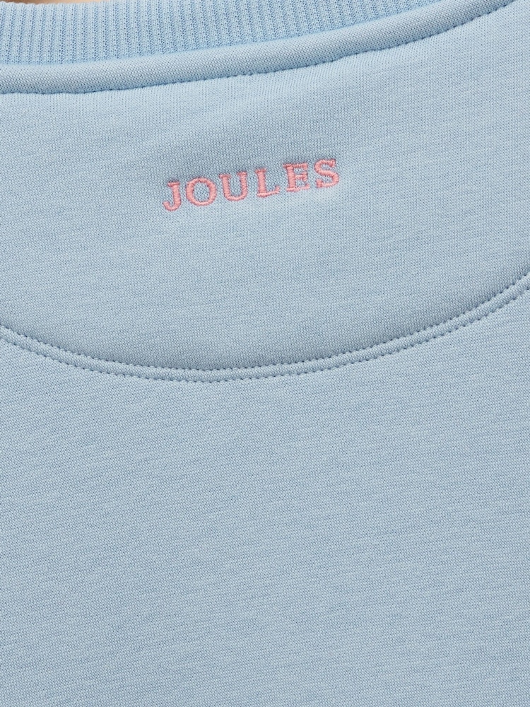 Joules Girls' Mackenzie Blue Embroidered Artwork Sweatshirt With Faux Faur Lining - Image 5 of 5
