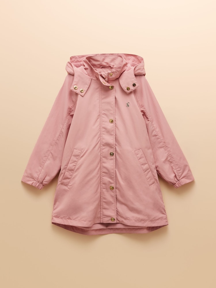 Joules Girls' Meadow Pink Longline Showerproof Coat - Image 1 of 6