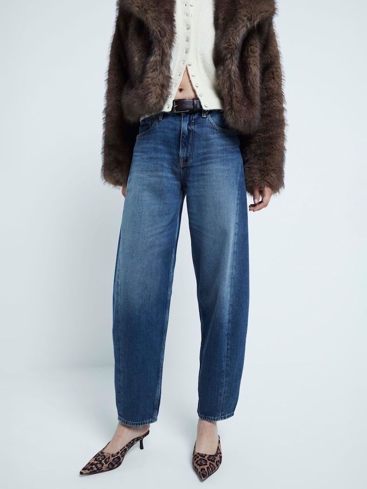 River Island Blue Relaxed 100% Cotton Straight Barrel Jeans - Image 1 of 6 River Island Blue Relaxed 100% Cotton Straight Barrel Jeans - Image 1 of 6
