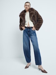River Island Blue Relaxed 100% Cotton Straight Barrel Jeans - Image 3 of 6