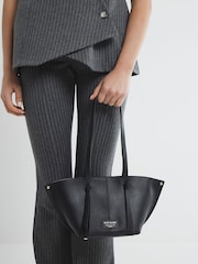 River Island Black Leather Folded Fan Tote Bag - Image 1 of 6