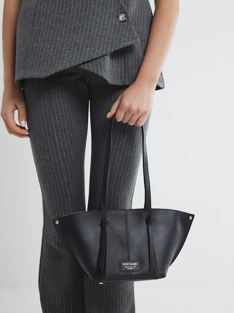 River Island Black Leather Folded Fan Tote Bag - Image 1 of 6