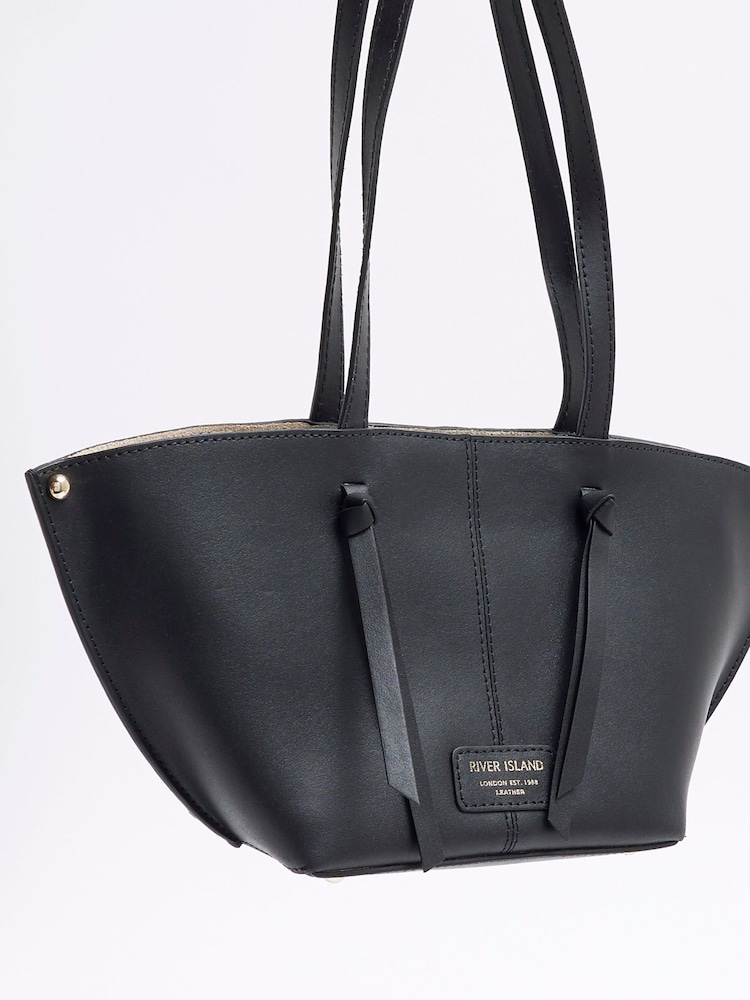 River Island Black Leather Folded Fan Tote Bag - Image 5 of 6