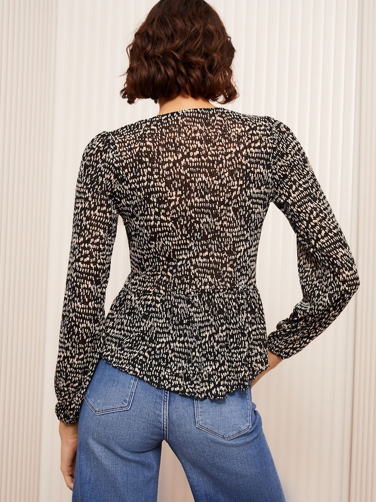Friends Like These Black Print Ruffle Front Mesh Blouse - Image 4 of 4