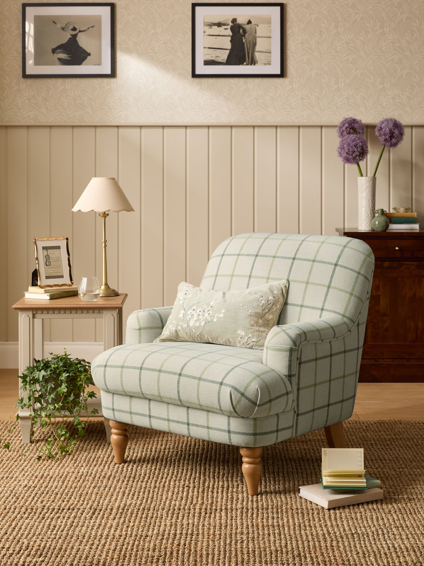 Buy Laura Ashley Natural Lindfield Check Clipsham Accent Chair