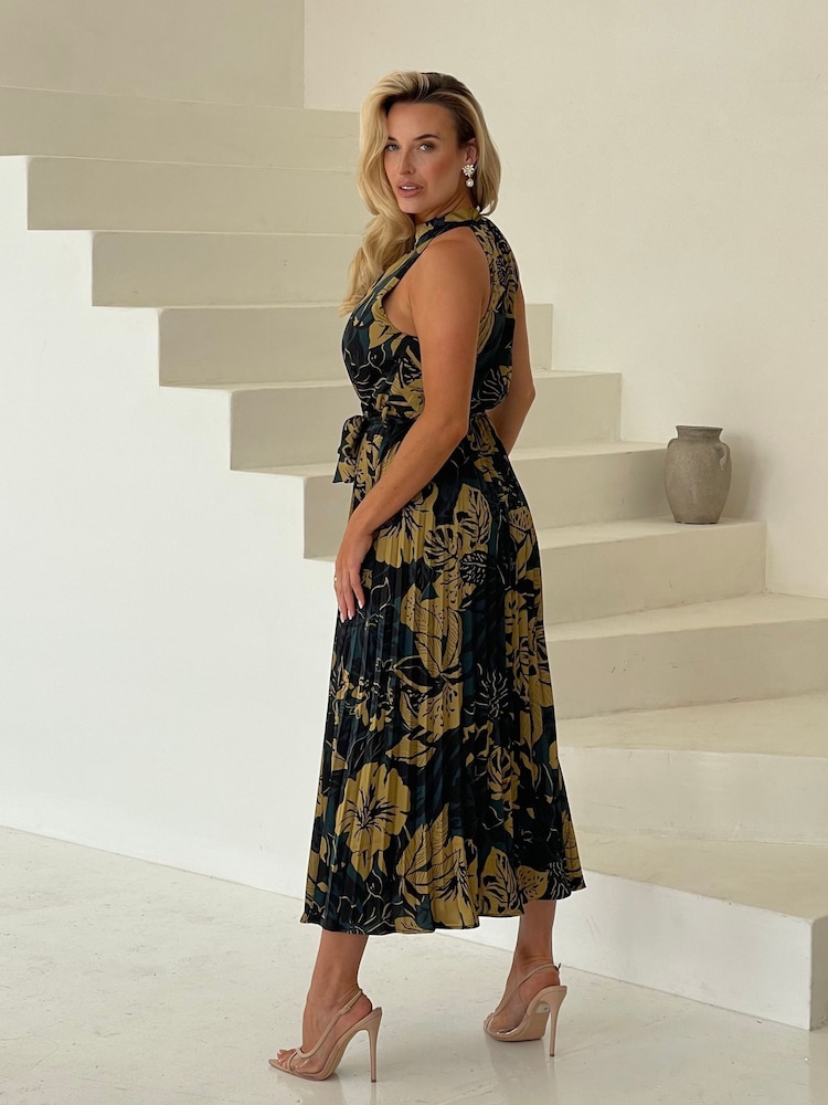 Girl In Mind Green Large Carla Flroal Print Pleated Midi Dress - Image 4 of 6