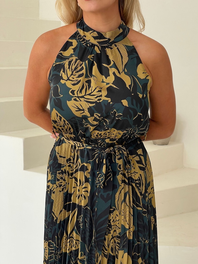 Girl In Mind Green Large Carla Flroal Print Pleated Midi Dress - Image 5 of 6