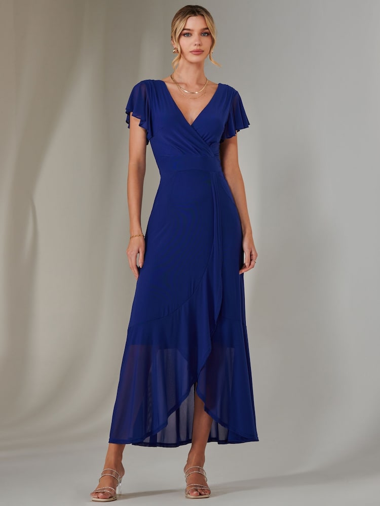 Blau - Jolie Moi – Uni Maxikleid aus Netzstoff in Wickeloptik - Bild 1 von 6 Blau - Jolie Moi – Uni Maxikleid aus Netzstoff in Wickeloptik - Bild 1 von 6