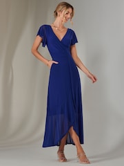 Jolie Moi Blue Plain Wrap Mesh Maxi Dress - Image 4 of 6