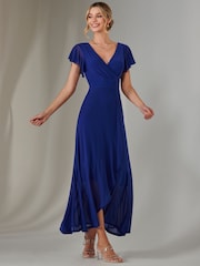 Jolie Moi Blue Plain Wrap Mesh Maxi Dress - Image 6 of 6