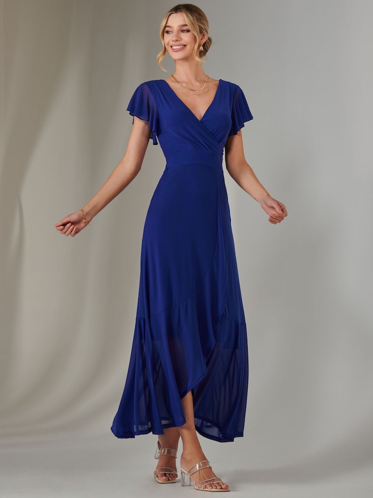 Blau - Jolie Moi – Uni Maxikleid aus Netzstoff in Wickeloptik - Bild 6 von 6 Blau - Jolie Moi – Uni Maxikleid aus Netzstoff in Wickeloptik - Bild 6 von 6
