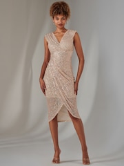 Jolie Moi Light Pink Plain Wrap Mesh Maxi Dress - Image 1 of 6