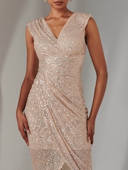 Jolie Moi Light Pink Plain Wrap Mesh Maxi Dress - Image 3 of 6