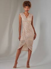 Jolie Moi Light Pink Plain Wrap Mesh Maxi Dress - Image 4 of 6